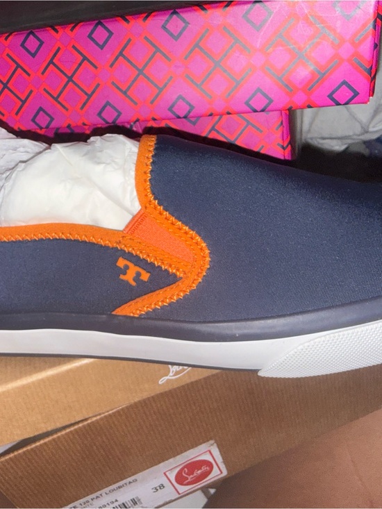 Tory Burch Shoes - Tory Burch Navy and Orange Slip-On Espadrilles
